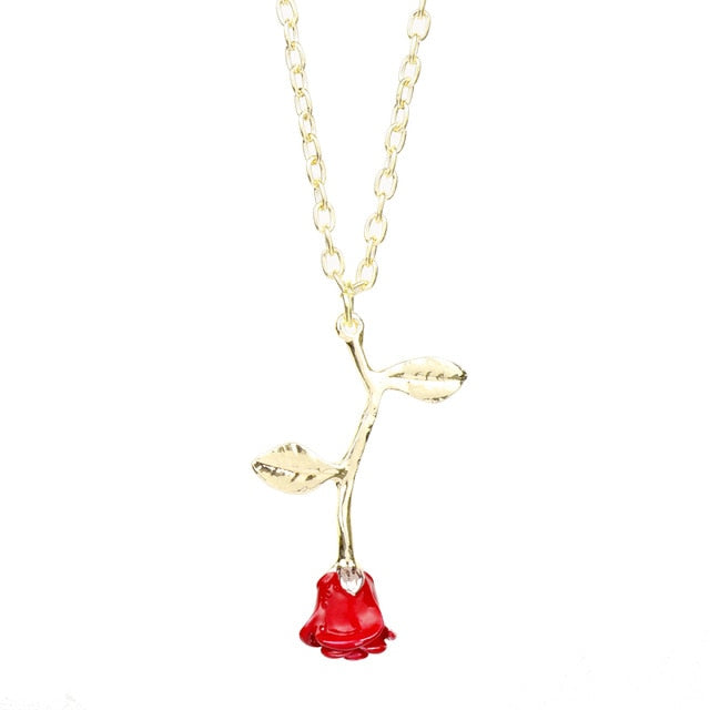 MQCHUN 3D Rose Necklace Personalized Custom Charm Necklace Final Rose Flower Beauty and the Beast Jewelry Women Girls Party Gift