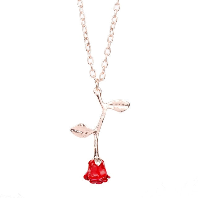 MQCHUN 3D Rose Necklace Personalized Custom Charm Necklace Final Rose Flower Beauty and the Beast Jewelry Women Girls Party Gift