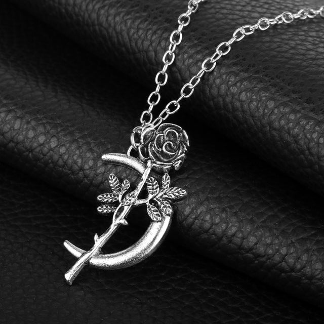 MQCHUN 3D Rose Necklace Personalized Custom Charm Necklace Final Rose Flower Beauty and the Beast Jewelry Women Girls Party Gift