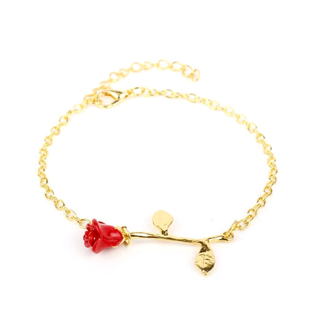MQCHUN 3D Rose Necklace Personalized Custom Charm Necklace Final Rose Flower Beauty and the Beast Jewelry Women Girls Party Gift