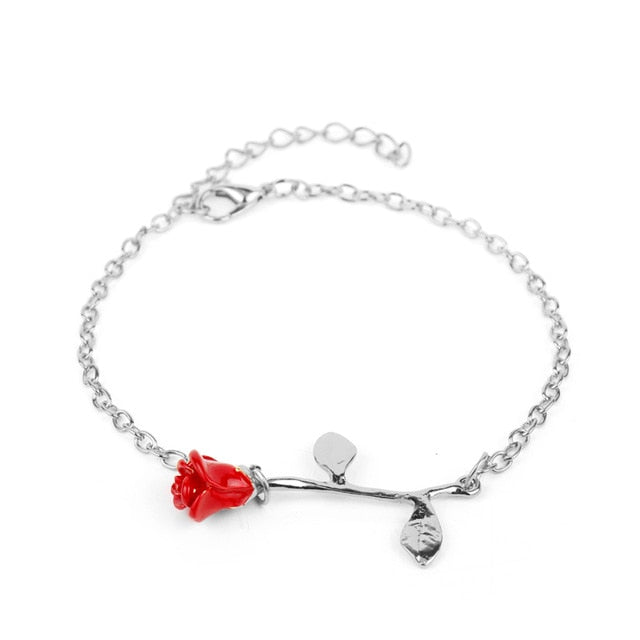 MQCHUN 3D Rose Necklace Personalized Custom Charm Necklace Final Rose Flower Beauty and the Beast Jewelry Women Girls Party Gift