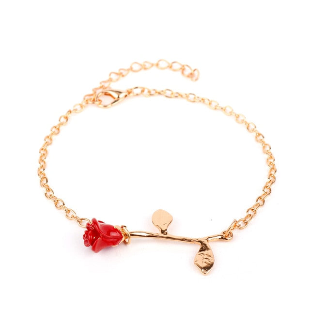 MQCHUN 3D Rose Necklace Personalized Custom Charm Necklace Final Rose Flower Beauty and the Beast Jewelry Women Girls Party Gift