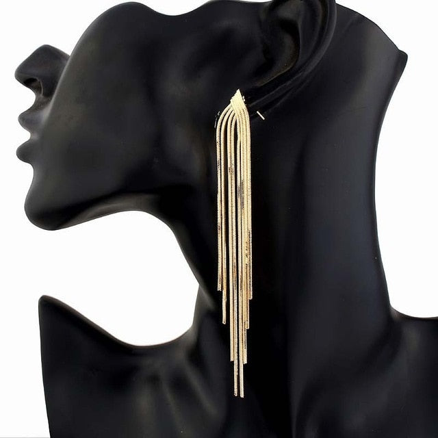 Nuevo Retro Color oro y plata colgante largo pendientes para las mujeres Metal borla pendientes étnicos Hip Hop calle accesorios de la joyería