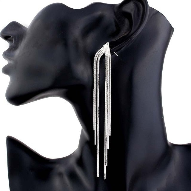 Nuevo Retro Color oro y plata colgante largo pendientes para las mujeres Metal borla pendientes étnicos Hip Hop calle accesorios de la joyería