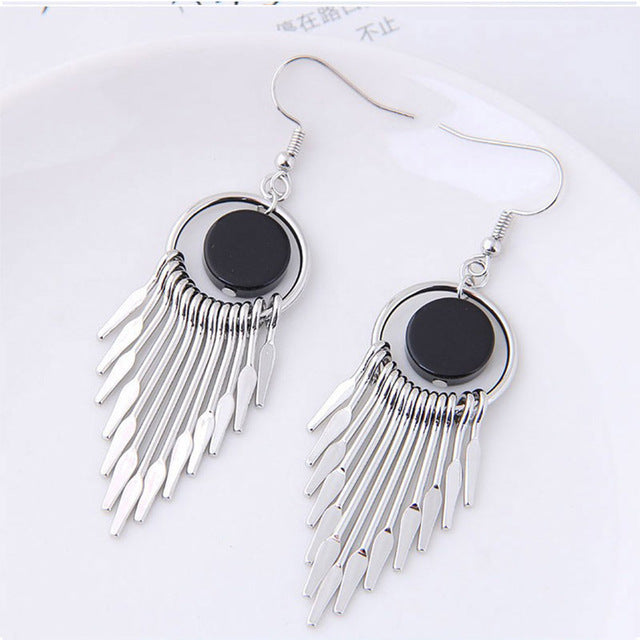 Nuevo Retro Color oro y plata colgante largo pendientes para las mujeres Metal borla pendientes étnicos Hip Hop calle accesorios de la joyería