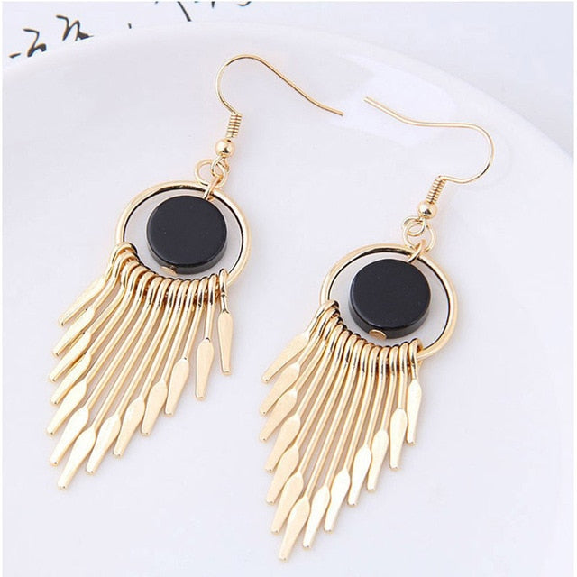 Nuevo Retro Color oro y plata colgante largo pendientes para las mujeres Metal borla pendientes étnicos Hip Hop calle accesorios de la joyería