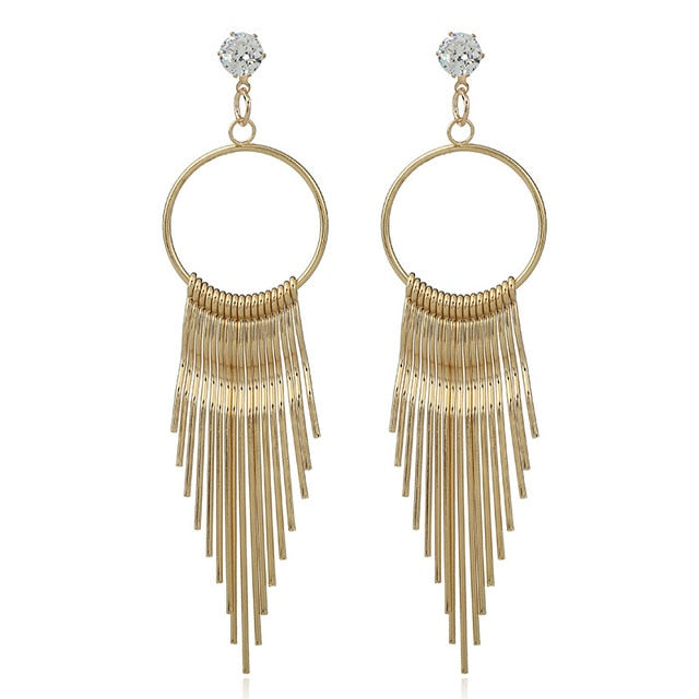 Nuevo Retro Color oro y plata colgante largo pendientes para las mujeres Metal borla pendientes étnicos Hip Hop calle accesorios de la joyería