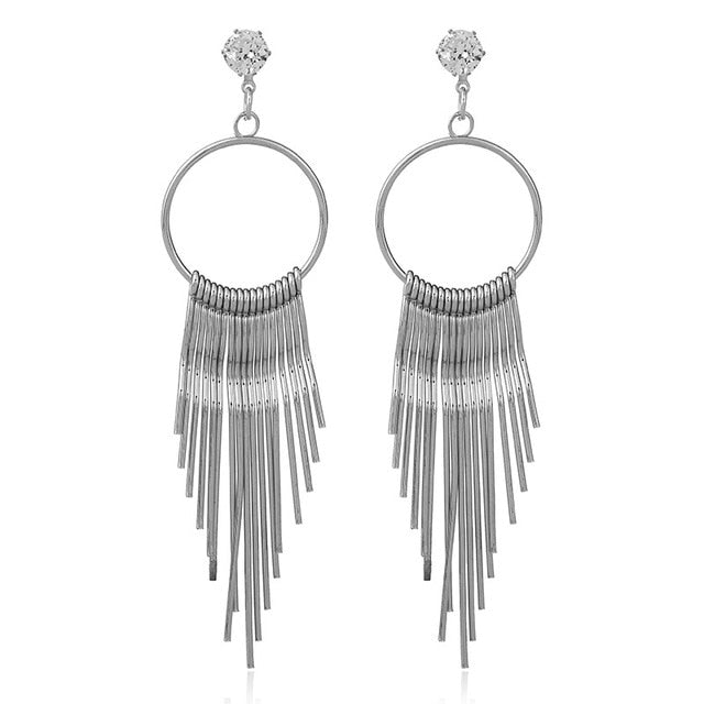 Nuevo Retro Color oro y plata colgante largo pendientes para las mujeres Metal borla pendientes étnicos Hip Hop calle accesorios de la joyería