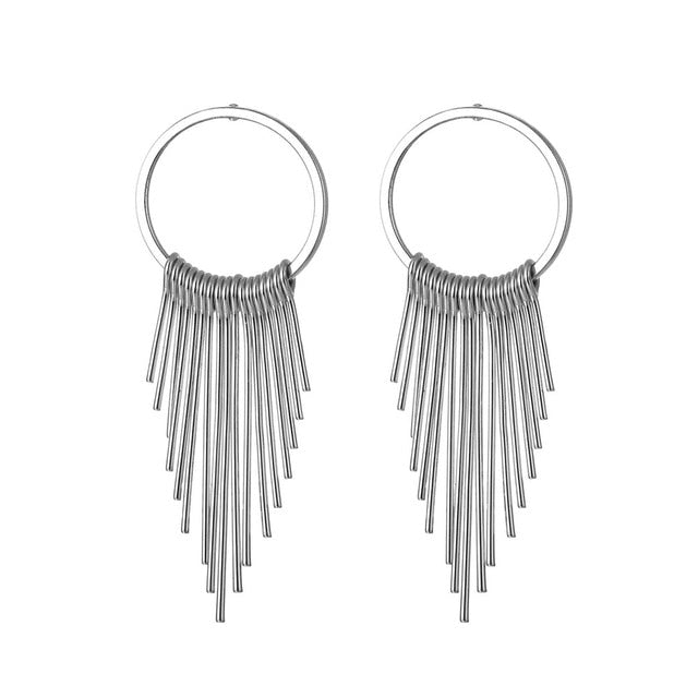 Nuevo Retro Color oro y plata colgante largo pendientes para las mujeres Metal borla pendientes étnicos Hip Hop calle accesorios de la joyería