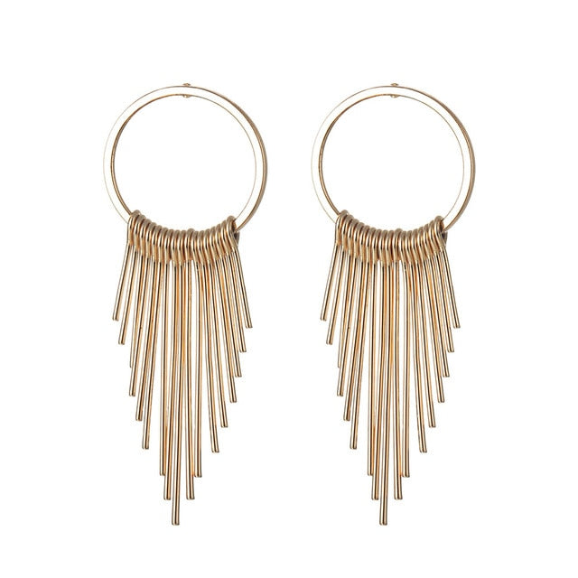 Nuevo Retro Color oro y plata colgante largo pendientes para las mujeres Metal borla pendientes étnicos Hip Hop calle accesorios de la joyería