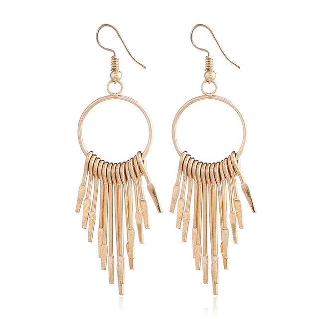 Nuevo Retro Color oro y plata colgante largo pendientes para las mujeres Metal borla pendientes étnicos Hip Hop calle accesorios de la joyería