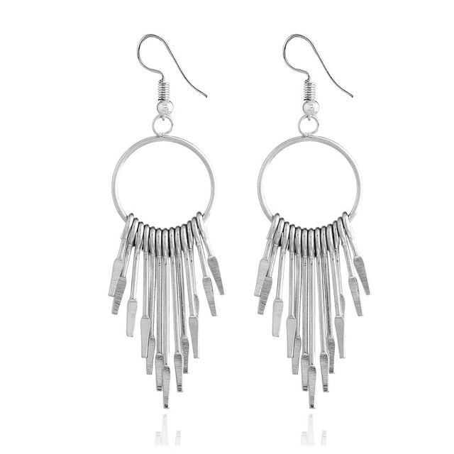 Nuevo Retro Color oro y plata colgante largo pendientes para las mujeres Metal borla pendientes étnicos Hip Hop calle accesorios de la joyería