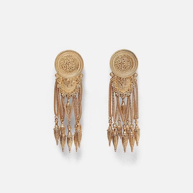Nuevo Retro Color oro y plata colgante largo pendientes para las mujeres Metal borla pendientes étnicos Hip Hop calle accesorios de la joyería