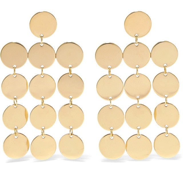 Nuevo Retro Color oro y plata colgante largo pendientes para las mujeres Metal borla pendientes étnicos Hip Hop calle accesorios de la joyería