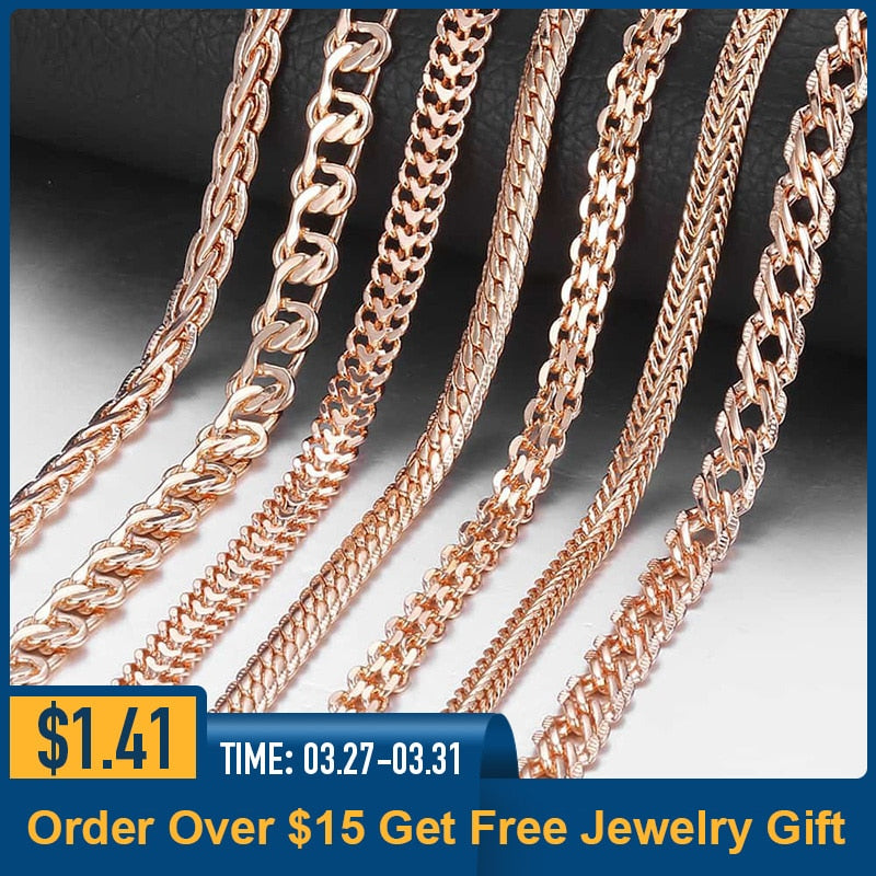 Personalize Necklace For Women Men 585 Rose Gold Venitian Curb Snail Foxtail Link Chains Necklace Fashion Jewelry 50cm 60cm CNN1