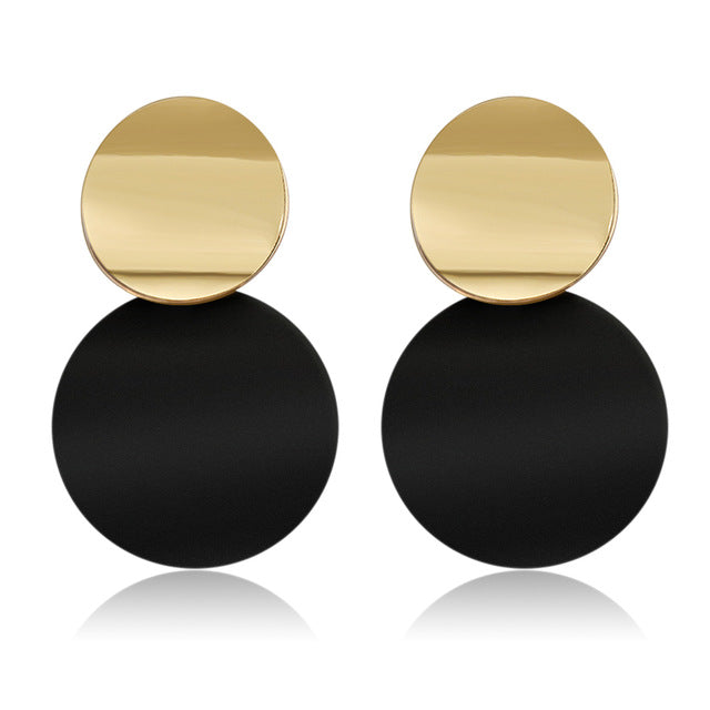 Korean Statement Round Dangle Drop Earrings for Women 2019 Fashion Jewelry Vintage Geometric Round Sequin Hanging Gold Earring