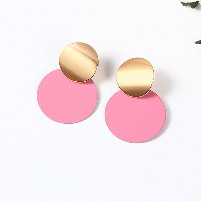 Korean Statement Round Dangle Drop Earrings for Women 2019 Fashion Jewelry Vintage Geometric Round Sequin Hanging Gold Earring