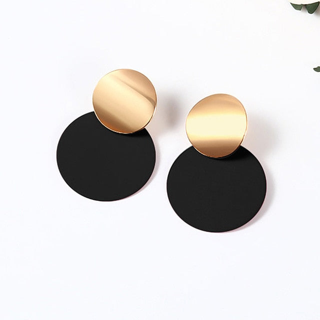 Korean Statement Round Dangle Drop Earrings for Women 2019 Fashion Jewelry Vintage Geometric Round Sequin Hanging Gold Earring