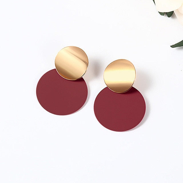 Korean Statement Round Dangle Drop Earrings for Women 2019 Fashion Jewelry Vintage Geometric Round Sequin Hanging Gold Earring
