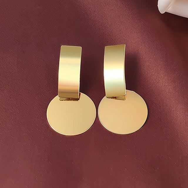 Korean Statement Round Dangle Drop Earrings for Women 2019 Fashion Jewelry Vintage Geometric Round Sequin Hanging Gold Earring