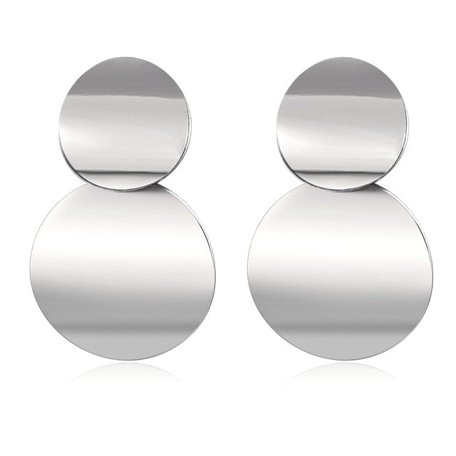 Korean Statement Round Dangle Drop Earrings for Women 2019 Fashion Jewelry Vintage Geometric Round Sequin Hanging Gold Earring
