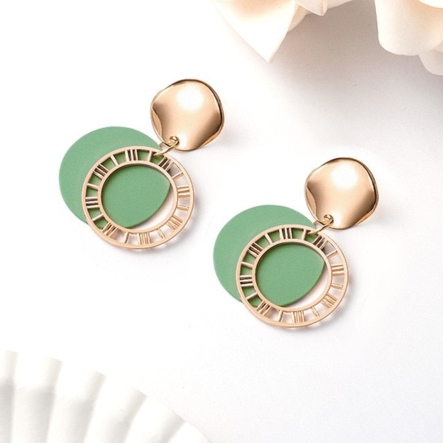 Korean Statement Round Dangle Drop Earrings for Women 2019 Fashion Jewelry Vintage Geometric Round Sequin Hanging Gold Earring