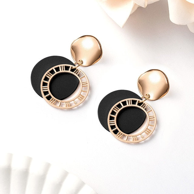 Korean Statement Round Dangle Drop Earrings for Women 2019 Fashion Jewelry Vintage Geometric Round Sequin Hanging Gold Earring
