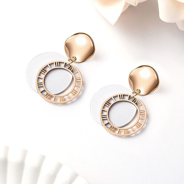 Korean Statement Round Dangle Drop Earrings for Women 2019 Fashion Jewelry Vintage Geometric Round Sequin Hanging Gold Earring
