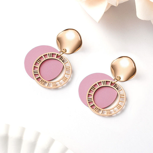 Korean Statement Round Dangle Drop Earrings for Women 2019 Fashion Jewelry Vintage Geometric Round Sequin Hanging Gold Earring