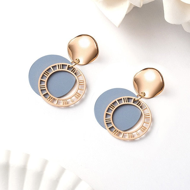 Korean Statement Round Dangle Drop Earrings for Women 2019 Fashion Jewelry Vintage Geometric Round Sequin Hanging Gold Earring