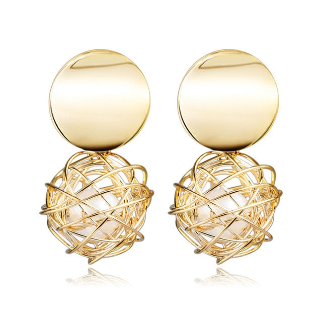 Korean Statement Round Dangle Drop Earrings for Women 2019 Fashion Jewelry Vintage Geometric Round Sequin Hanging Gold Earring