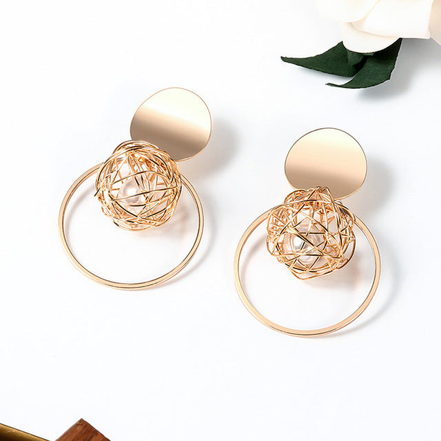 Korean Statement Round Dangle Drop Earrings for Women 2019 Fashion Jewelry Vintage Geometric Round Sequin Hanging Gold Earring