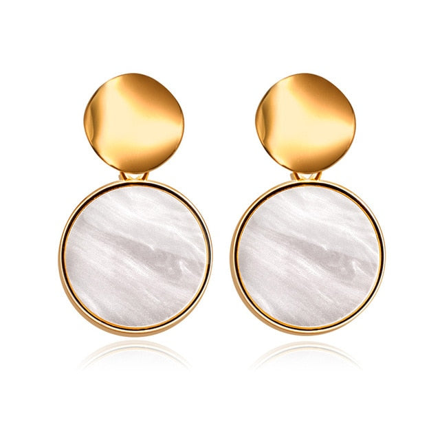 Korean Statement Round Dangle Drop Earrings for Women 2019 Fashion Jewelry Vintage Geometric Round Sequin Hanging Gold Earring