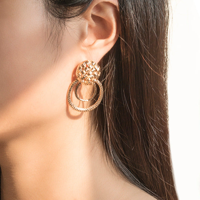 Korean Statement Round Dangle Drop Earrings for Women 2019 Fashion Jewelry Vintage Geometric Round Sequin Hanging Gold Earring