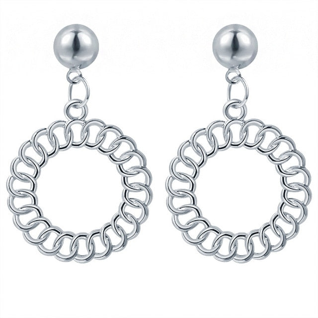 Korean Statement Round Dangle Drop Earrings for Women 2019 Fashion Jewelry Vintage Geometric Round Sequin Hanging Gold Earring