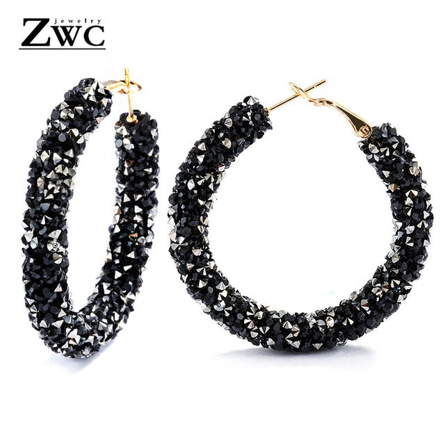 ZWC Vintage Korean Big Earrings for Women Female Fashion Gold Cubic zirconia Drop Dangle Earring Geometric earings Jewelry 2019