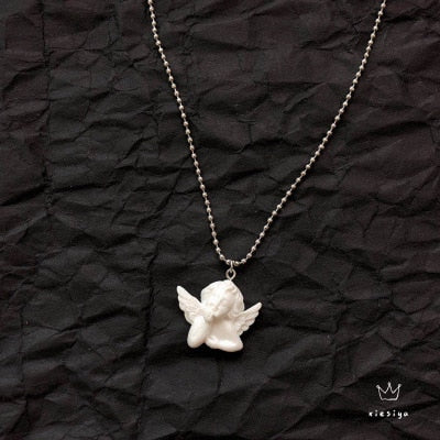 Cupido Ángel colgante collar de acero inoxidable, cadena larga en forma de bebé joyería Sweetheart para mujeres hombre amistad chica regalos