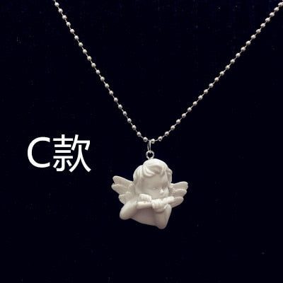 Cupido Ángel colgante collar de acero inoxidable, cadena larga en forma de bebé joyería Sweetheart para mujeres hombre amistad chica regalos