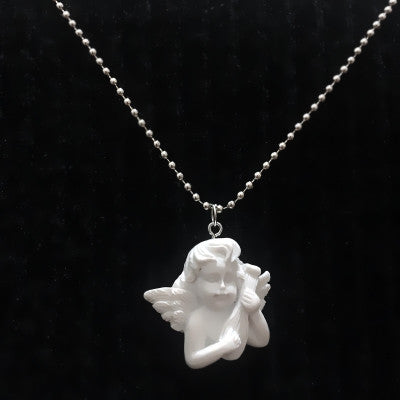Cupido Ángel colgante collar de acero inoxidable, cadena larga en forma de bebé joyería Sweetheart para mujeres hombre amistad chica regalos