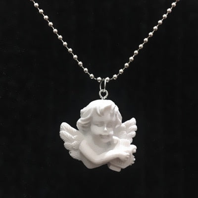 Cupido Ángel colgante collar de acero inoxidable, cadena larga en forma de bebé joyería Sweetheart para mujeres hombre amistad chica regalos
