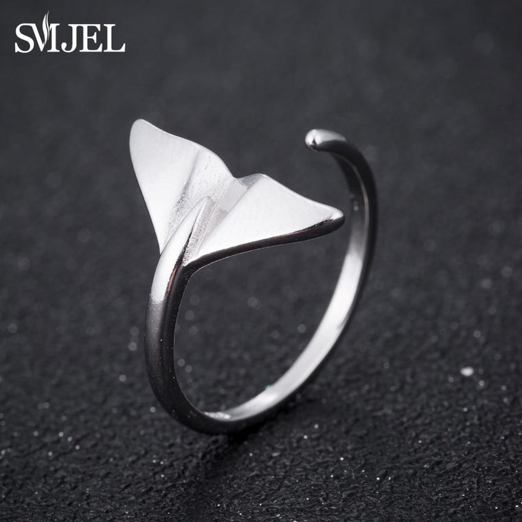 SMJEL Fashion Sliver Jewelry Mermaid Tail Cuff Rings Anel Sea Whale Fish Tail Bague Rings Men Romantic sieraden Gifts Wholesale