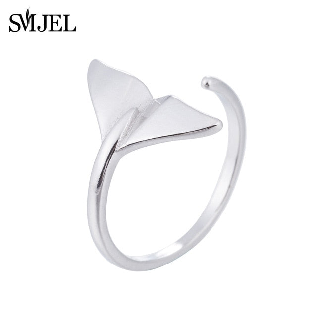 SMJEL Fashion Sliver Jewelry Mermaid Tail Cuff Rings Anel Sea Whale Fish Tail Bague Rings Men Romantic sieraden Gifts Wholesale