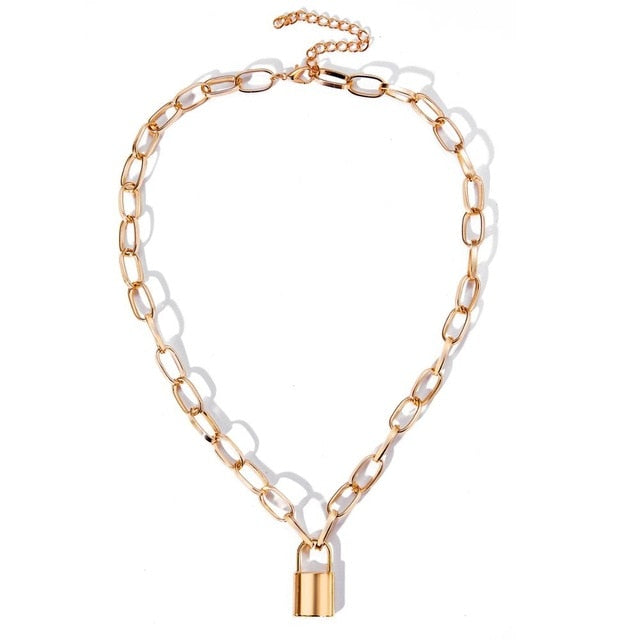 Rock Choker Lock Necklace Layered Chain On The Neck With Lock Punk Jewelry Mujer Key Padlock Pendant Necklace For Women Gift