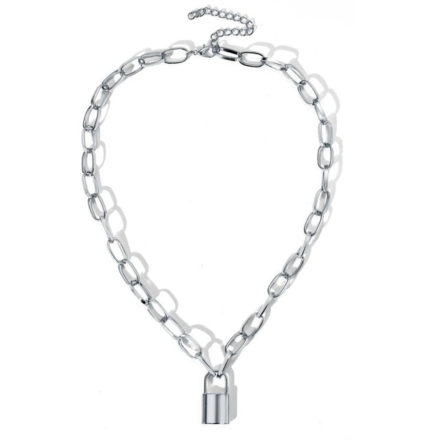 Rock Choker Lock Necklace Layered Chain On The Neck With Lock Punk Jewelry Mujer Key Padlock Pendant Necklace For Women Gift