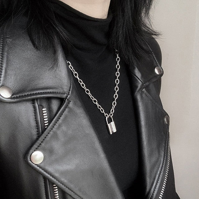 Rock Choker Lock Necklace Layered Chain On The Neck With Lock Punk Jewelry Mujer Key Padlock Pendant Necklace For Women Gift