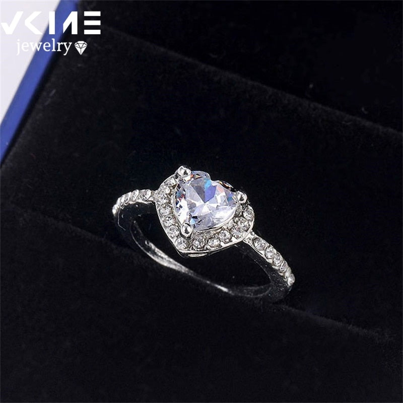 VKME Fashion Crystal Ring Openwork Crown Silver color Ring Ladies Ring Jewelry