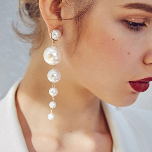 IPARAM tendencia perla simulada pendientes largos de mujer perla redonda blanca boda pendientes colgantes joyería Coreana de la manera pendientes