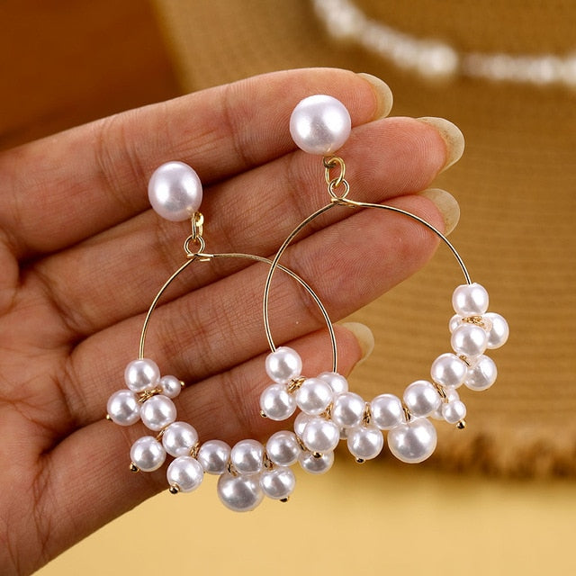 IPARAM tendencia perla simulada pendientes largos de mujer perla redonda blanca boda pendientes colgantes joyería Coreana de la manera pendientes