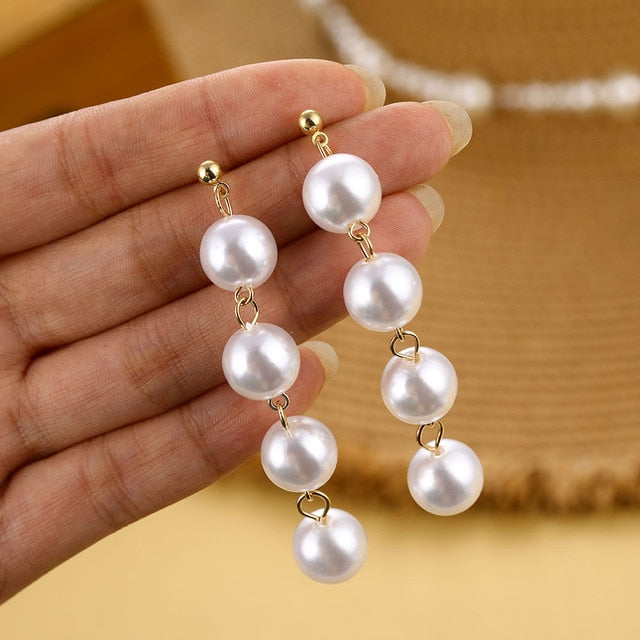 IPARAM tendencia perla simulada pendientes largos de mujer perla redonda blanca boda pendientes colgantes joyería Coreana de la manera pendientes