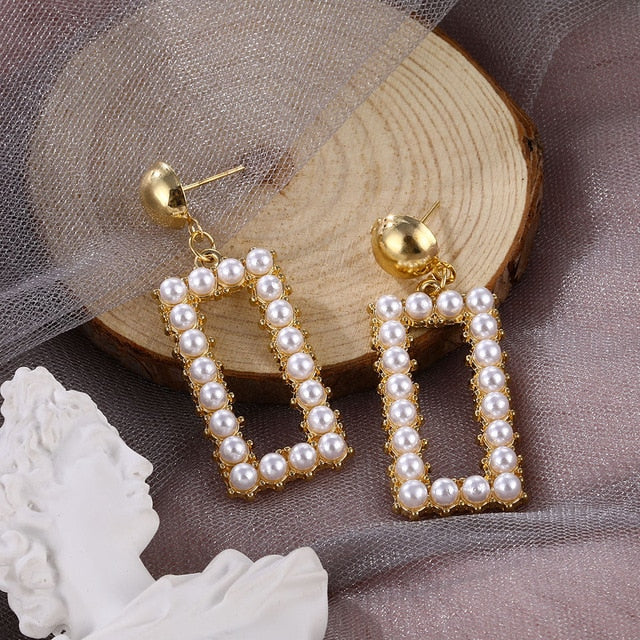 IPARAM tendencia perla simulada pendientes largos de mujer perla redonda blanca boda pendientes colgantes joyería Coreana de la manera pendientes